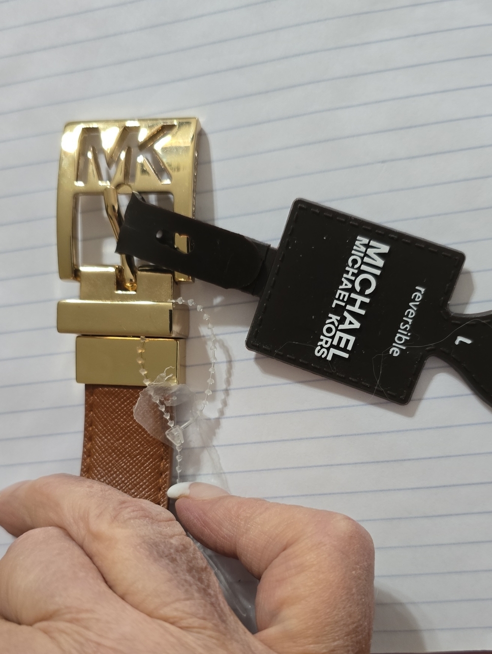 Michael Kors Womens REVERSIBLE Brown/GOLD Leather Belt with Gold MK Buckle